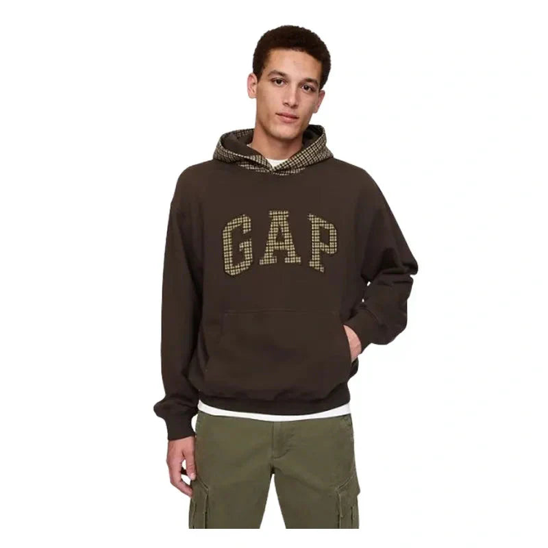 Gap Houndstooth Logo Dark Brown Hoodie Clanton Jacket