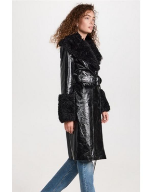 Daddy Issues S02 Aimee Lou Wood Fur Trim Leather Coat