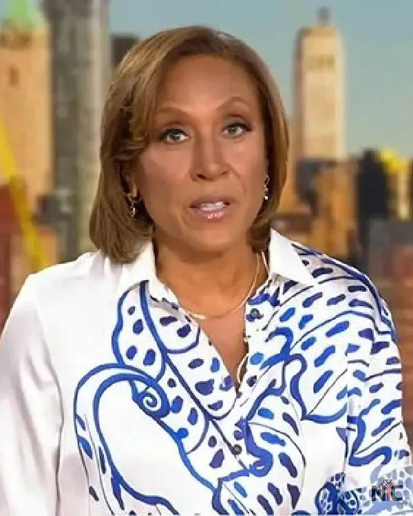 Good Morning America Robin Roberts White and Blue Shirt Clanton Jacket