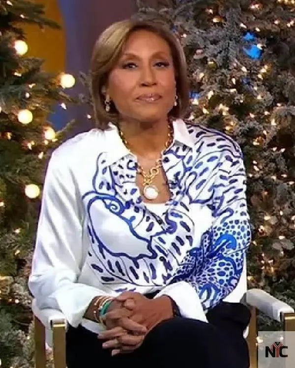 Good Morning America Robin Roberts White and Blue Shirt Clanton Jacket