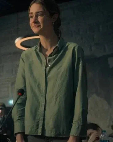 Grace Van Patten Amanda Knox Grey Shirt USA Jackets