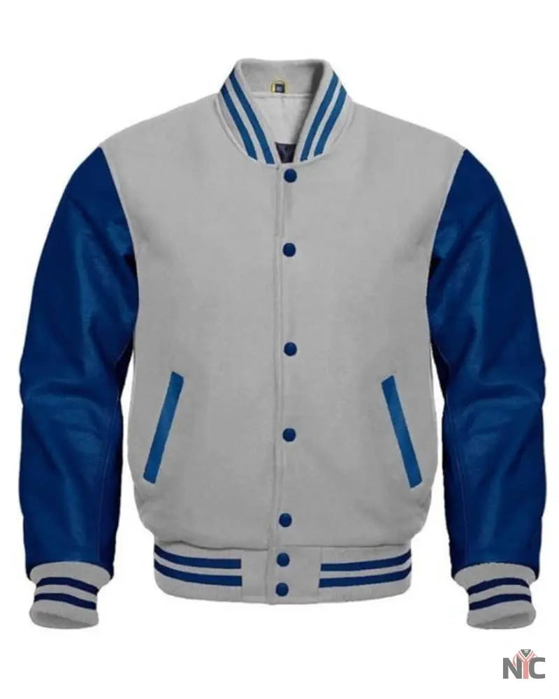 Gray And Blue Varsity Jacket Clanton Jacket