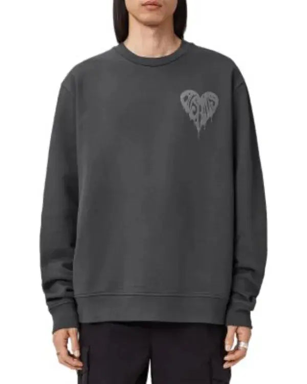 Grey Dripped Heart Crewneck Sweatshirt