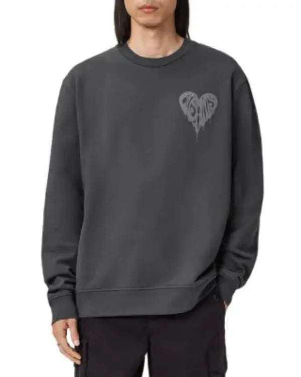 Grey Dripped Heart Crewneck Sweatshirt