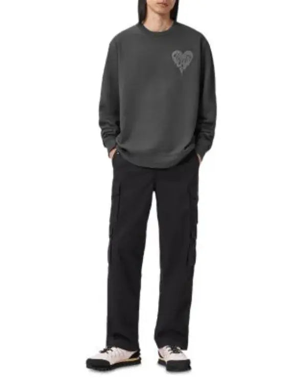 Grey Dripped Heart Crewneck Sweatshirt