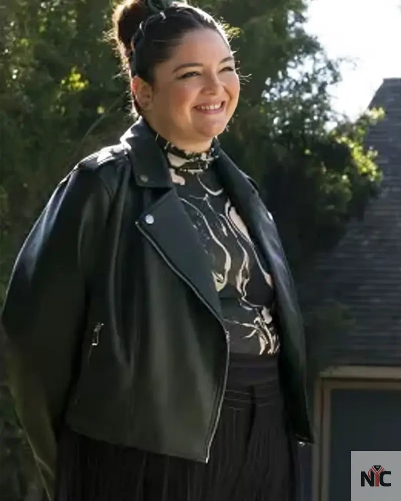 Hacks S03 Megan Stalter Black Leather Jacket Clanton Jacket