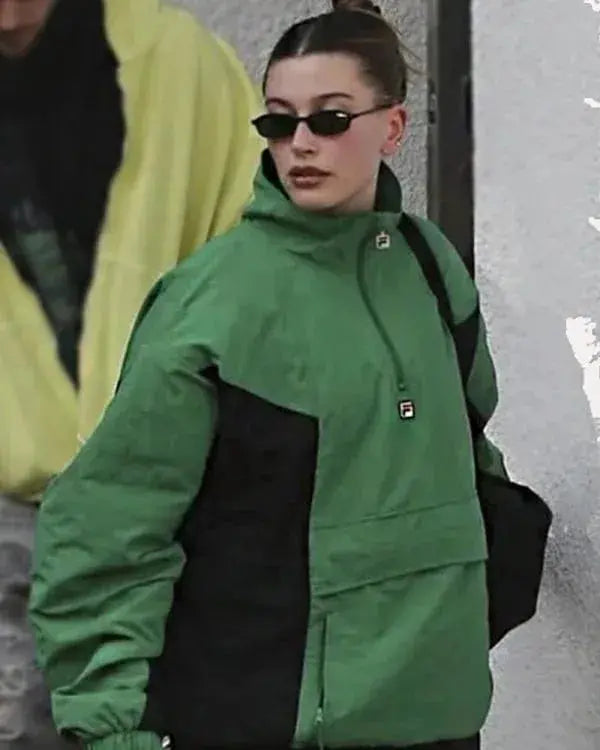 Hailey Bieber Green Half-Zip Anorak Jacket