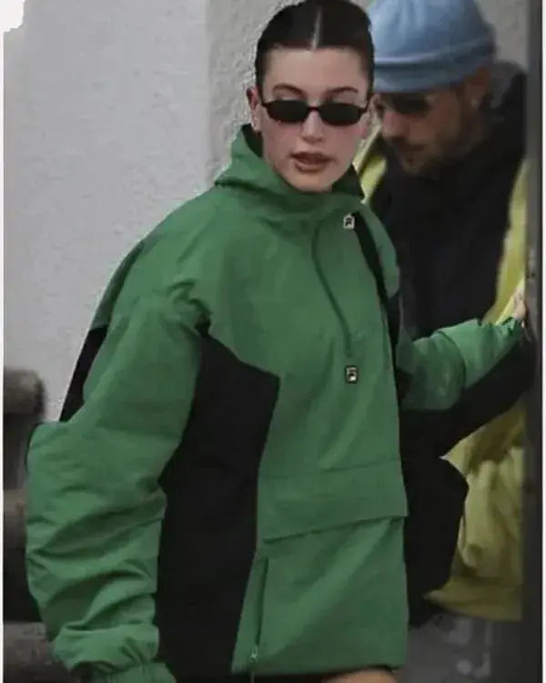 Hailey Bieber Green Half-Zip Anorak Jacket