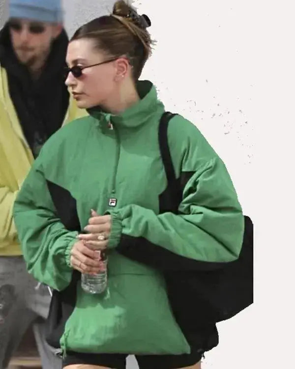 Hailey Bieber Green Half-Zip Anorak Jacket