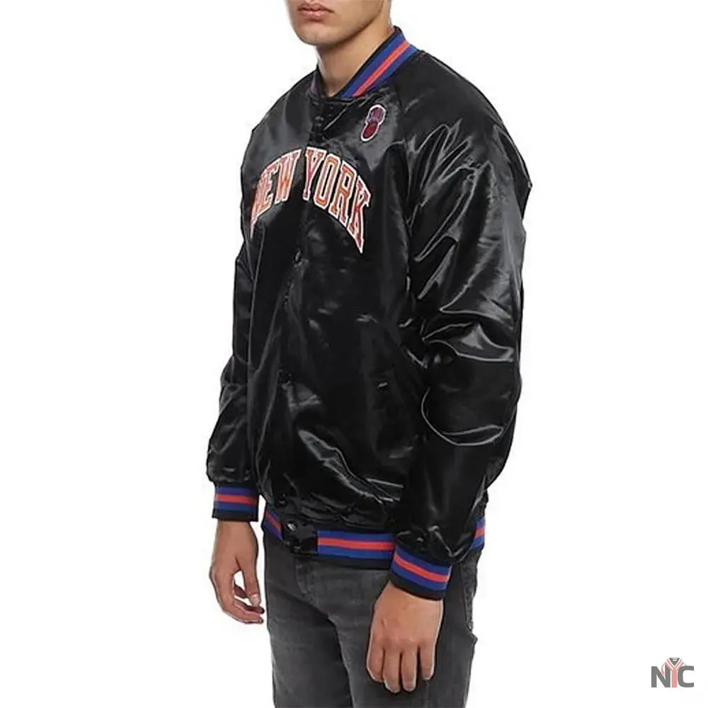 Hardwood Classics NY Knicks Satin Black Jacket Clanton Jacket
