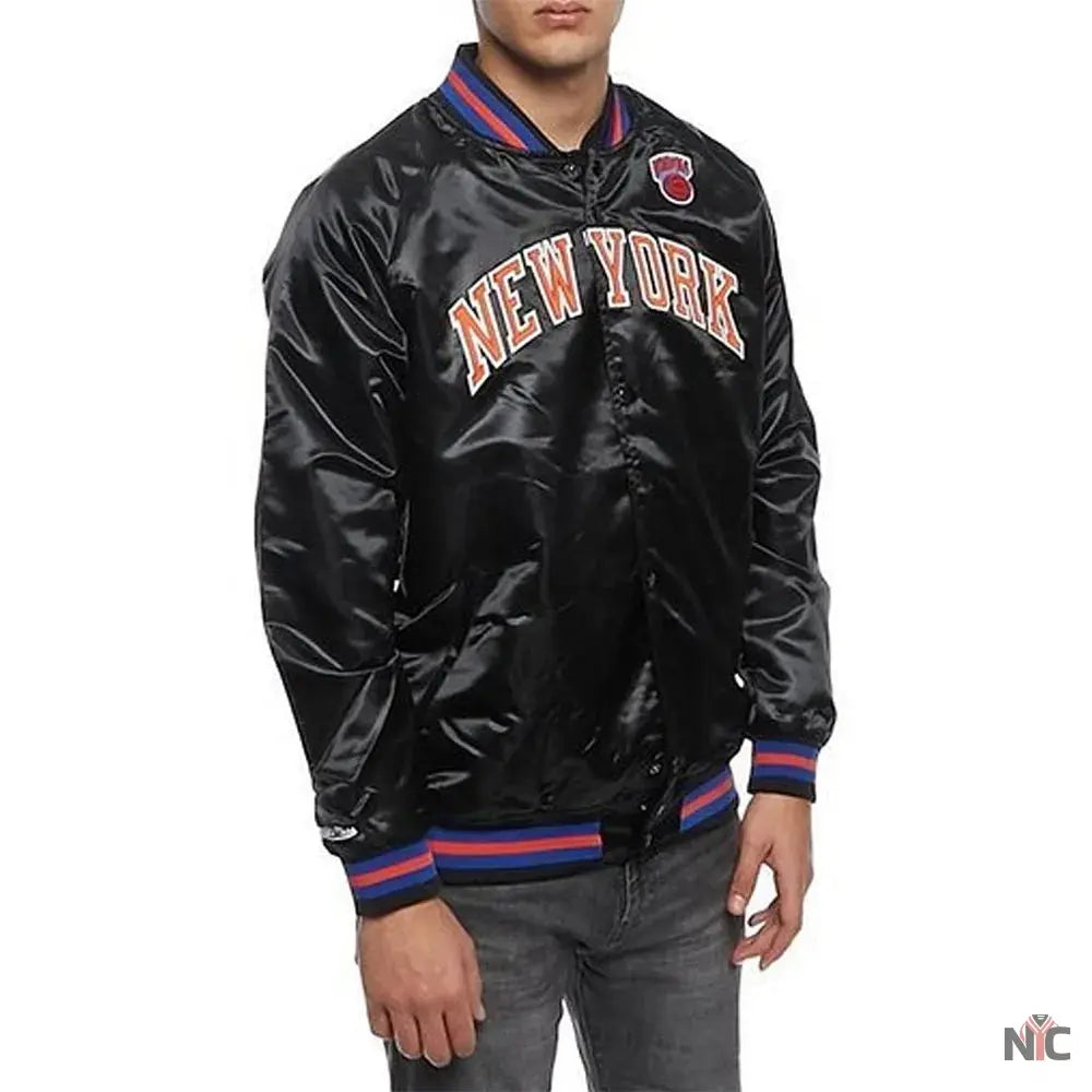 Hardwood Classics NY Knicks Satin Black Jacket Clanton Jacket