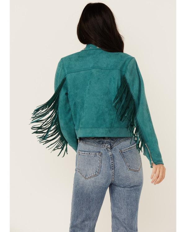 Heartland S19 River Teal Studded Suede Fringe Jacket