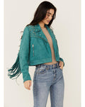 Heartland S19 River Teal Studded Suede Fringe Jacket