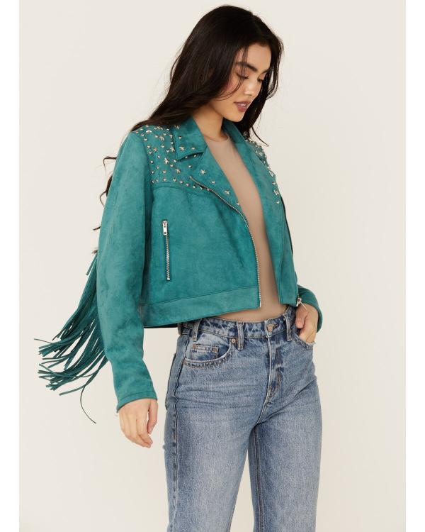 Heartland S19 River Teal Studded Suede Fringe Jacket
