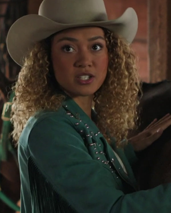 Heartland S19 River Teal Studded Suede Fringe Jacket