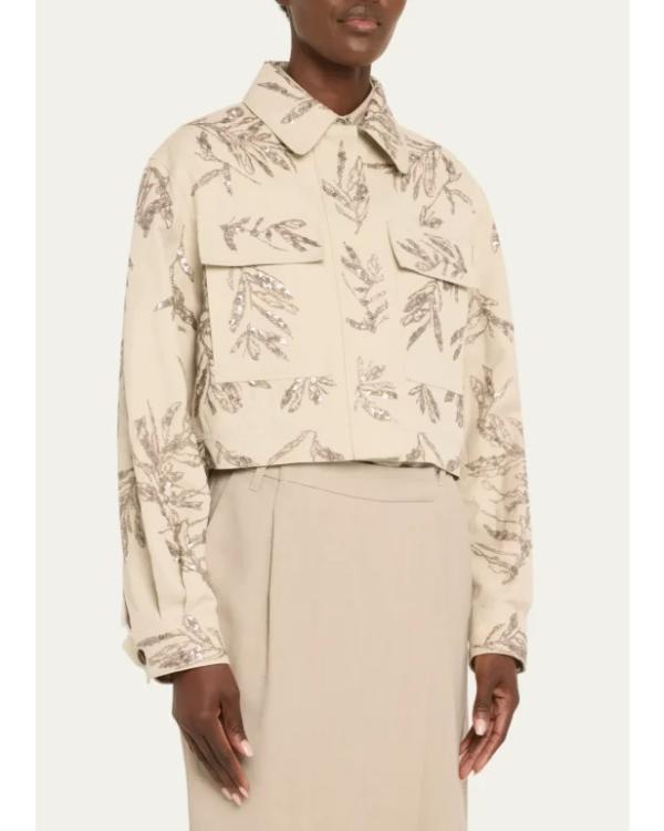 Herbarium Paillette Embroidered Cropped Jacket Clanton Jacket