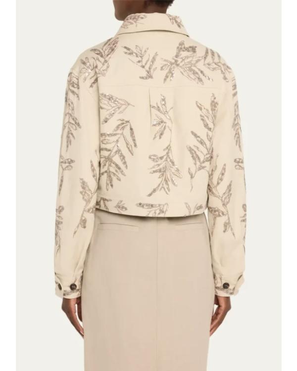 Herbarium Paillette Embroidered Cropped Jacket Clanton Jacket