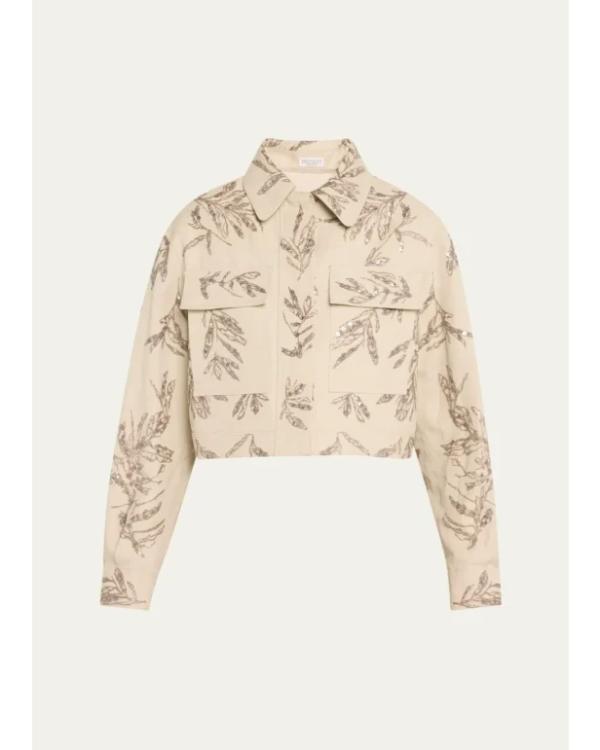 Herbarium Paillette Embroidered Cropped Jacket Clanton Jacket