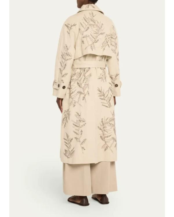 Herbarium Paillette Sequin Embroidered Belted Trench Coat Clanton Jacket