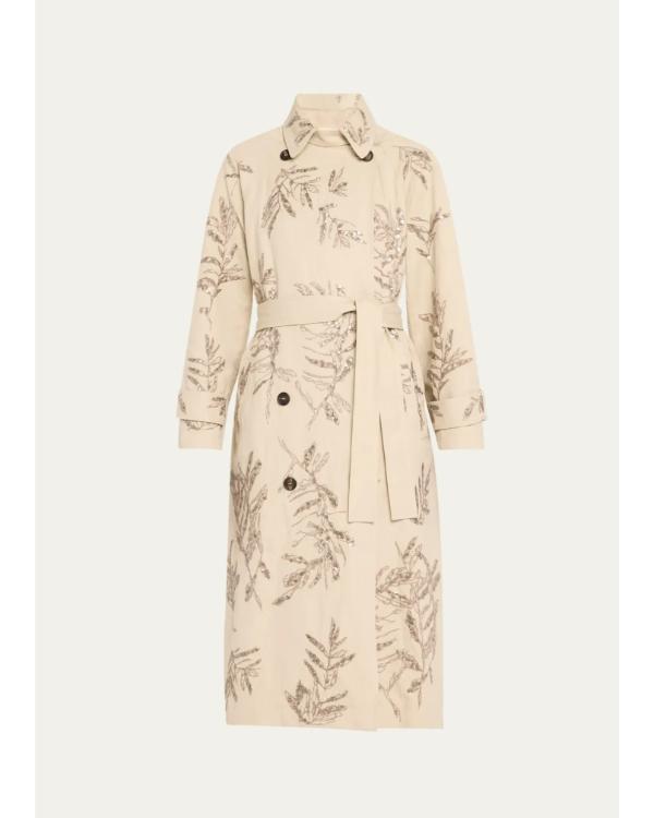 Herbarium Paillette Sequin Embroidered Belted Trench Coat Clanton Jacket