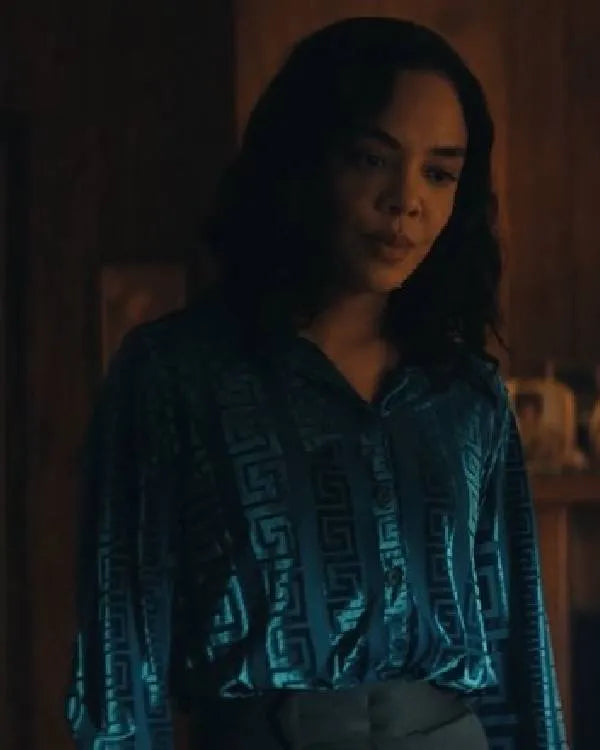 His and Hers S01 Tessa Thompson Blue Silk Blouse