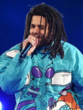 J. Cole 90s Char­lotte Hor­nets Blue Hooded Jack­et Clanton Jacket
