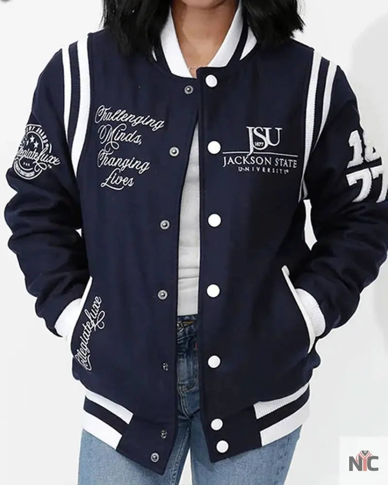 Jackson State University Navy Varsity Wool Jacket Clanton Jacket