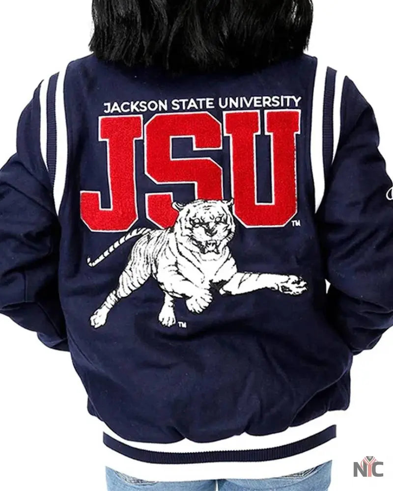 Jackson State University Navy Varsity Wool Jacket Clanton Jacket