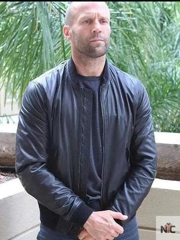 Jason Statham Black Bomber Leather Jacket Clanton Jacket