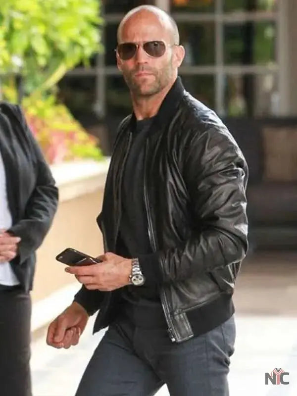 Jason Statham Black Bomber Leather Jacket Clanton Jacket