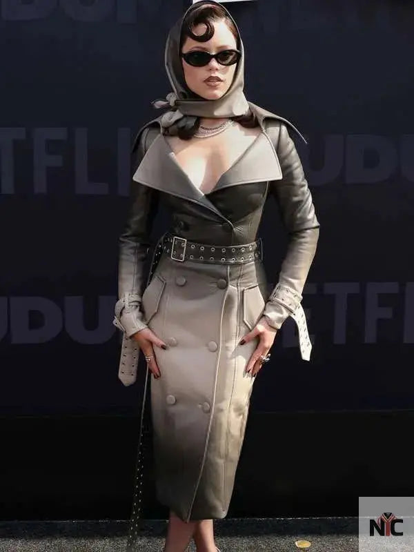 Jenna Ortega Tudum 2025 Leather Coat Clanton Jacket