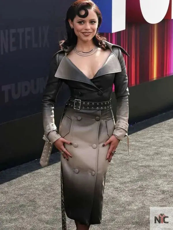 Jenna Ortega Tudum 2025 Leather Coat Clanton Jacket