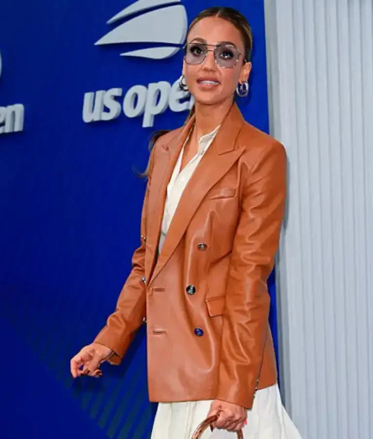 Jessica Alba 2025 US Open Tennis Championships Leather Blazer USA Jackets