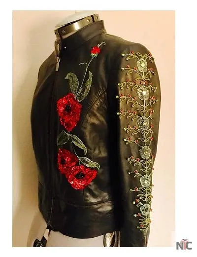 Jimmy Page Poppy Rose Floral Black Jacket Clanton Jacket