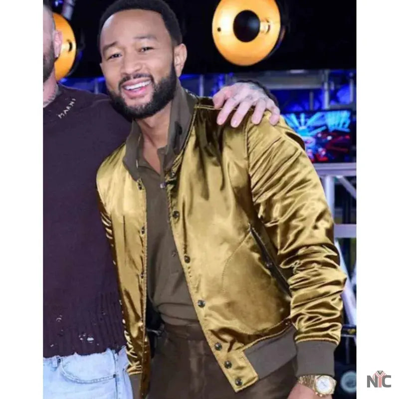 John Legend The Voice Olive Silk Bomber Jacket - Clanton Jacket