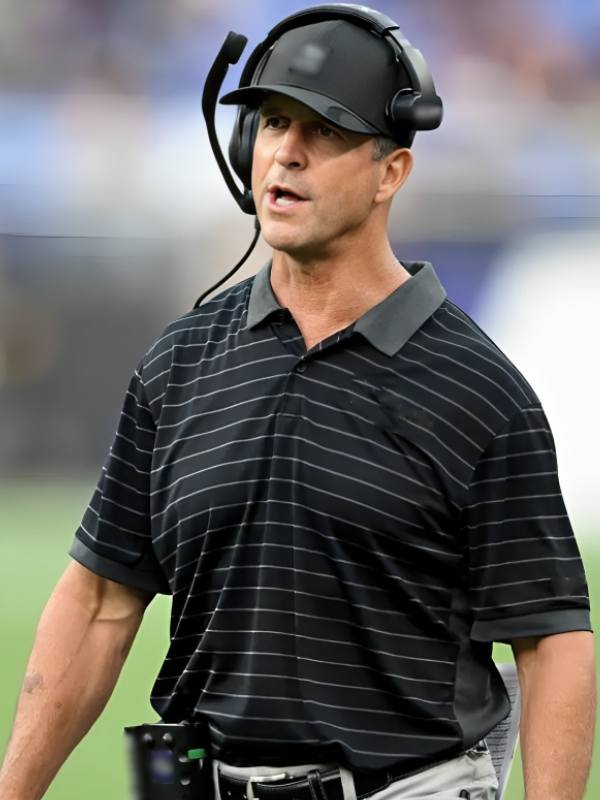 John Harbaugh NFL Preseason 2025 Black Polo Shirt Clanton Jacket