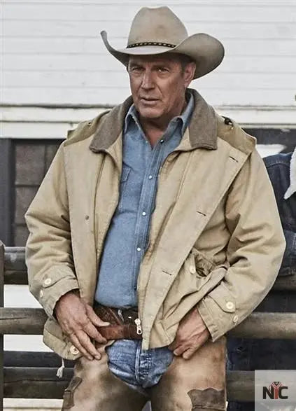 Kevin Costner Yellowstone John Dutton Beige Cotton Jacket Clanton Jacket