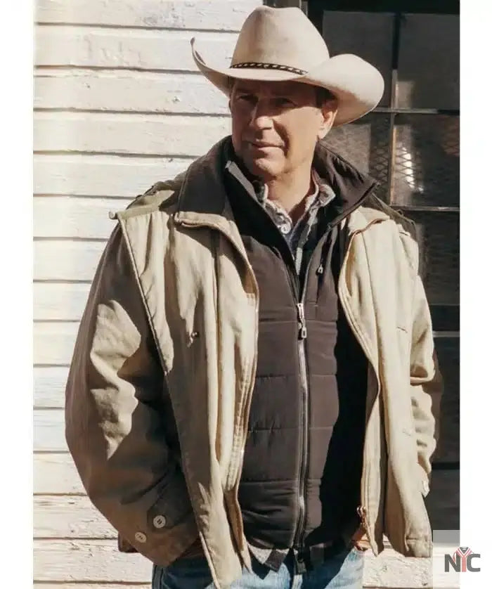 Kevin Costner Yellowstone John Dutton Beige Cotton Jacket Clanton Jacket