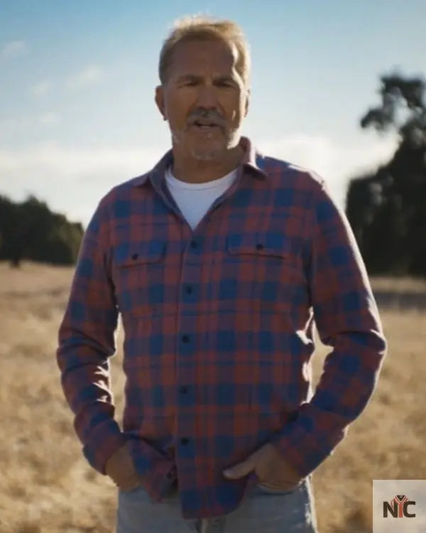 Kevin Costner’s the West Rose Blue Plaid Shirt Clanton Jacket