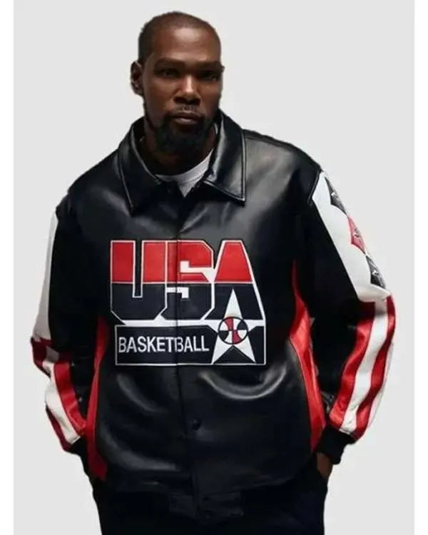 Kevin Durant Olympic 2026 Black Leather Jacket