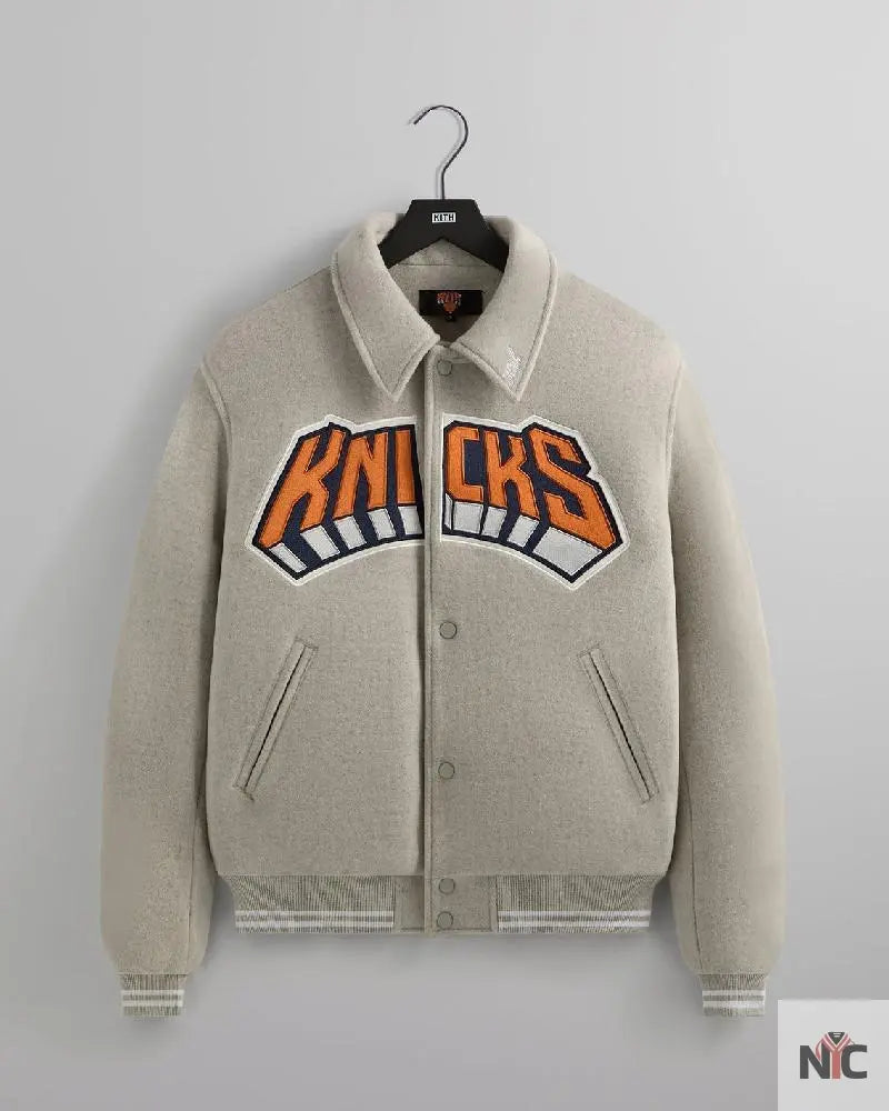 Kith For The New York Knicks Empire Grey Wool Coaches Jacket Clanton Jacket