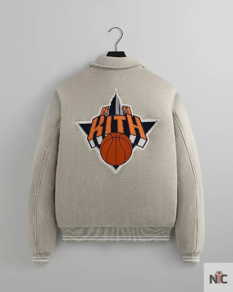 Kith For The New York Knicks Empire Grey Wool Coaches Jacket Clanton Jacket