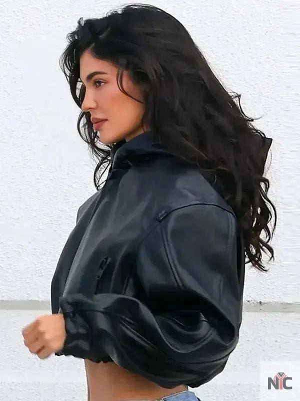 L.A Kylie Jenner Black Cropped Leather Jacket Clanton Jacket