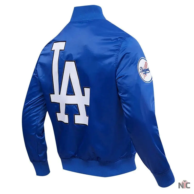 LA Dodgers Big Logo Blue Satin Jacket Clanton Jacket