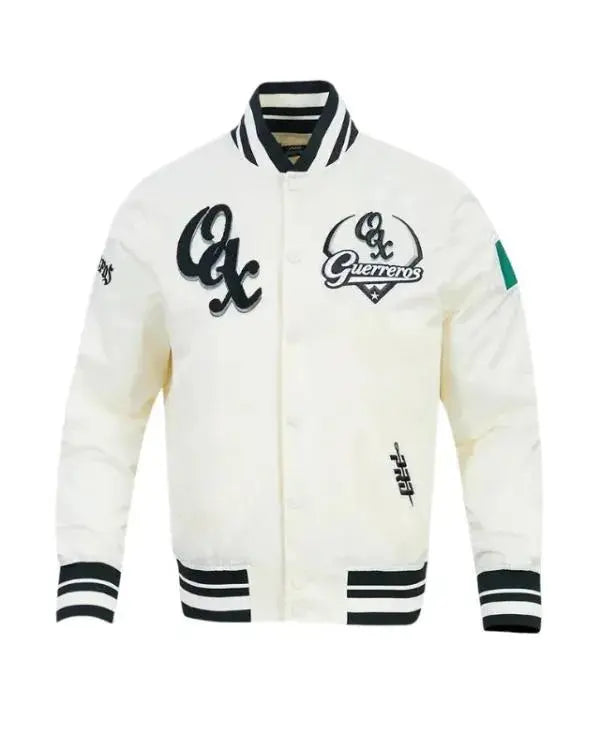LMB Oaxaca Warriors Cream Satin Varsity Jacket