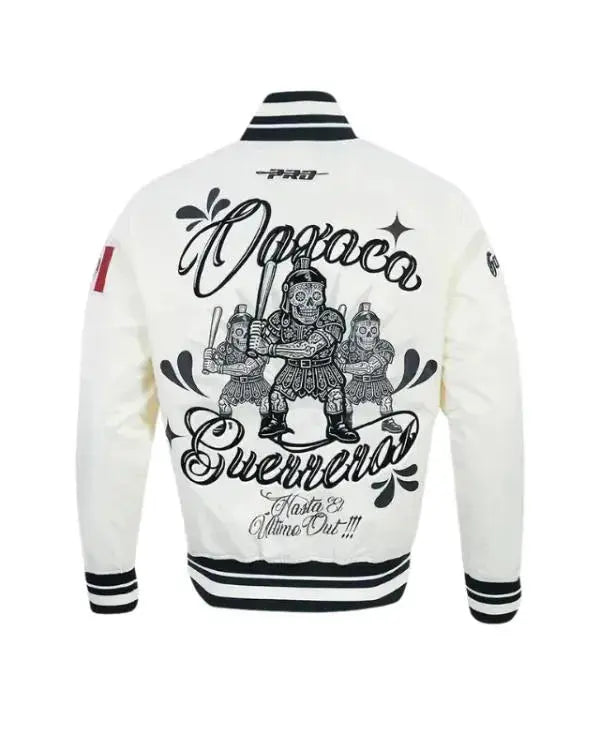 LMB Oaxaca Warriors Cream Satin Varsity Jacket