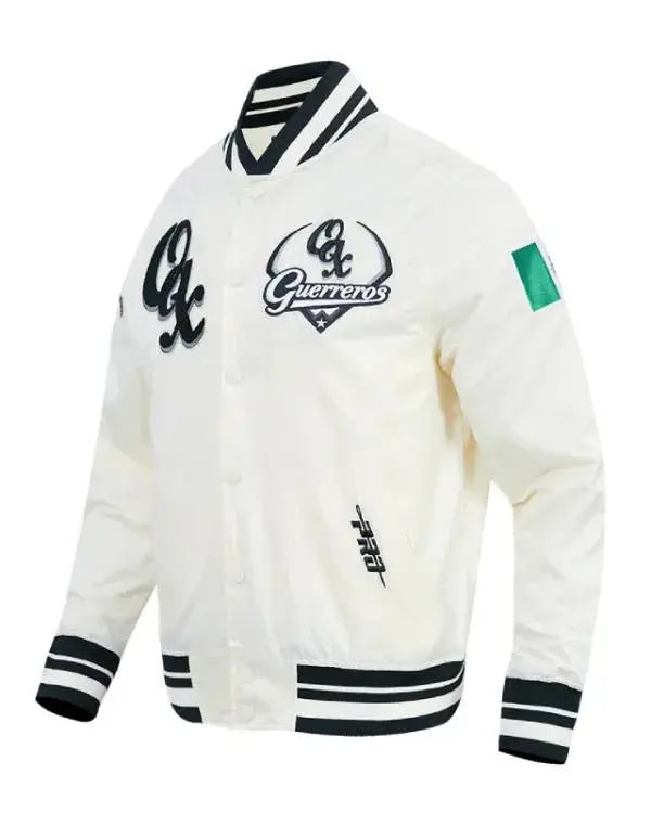 LMB Oaxaca Warriors Cream Satin Varsity Jacket