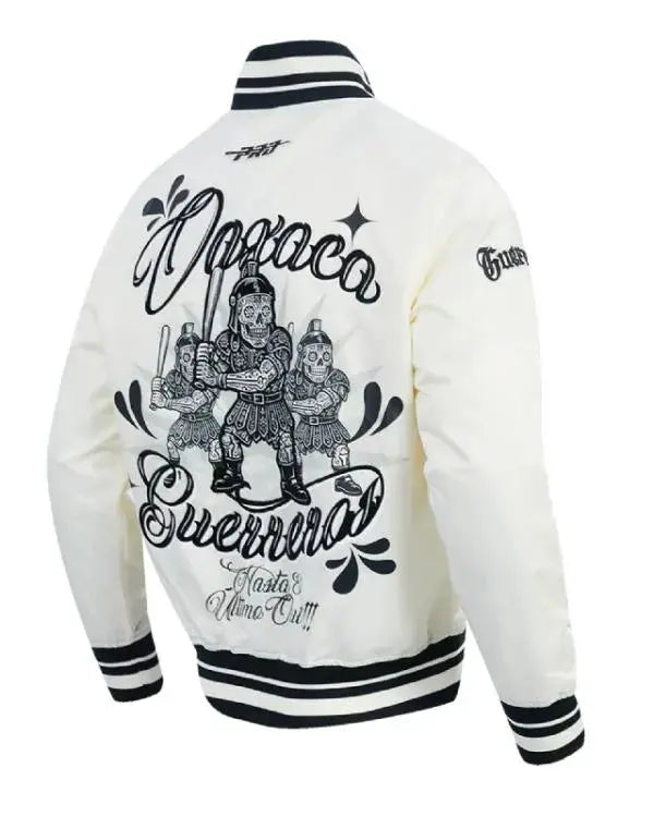 LMB Oaxaca Warriors Cream Satin Varsity Jacket