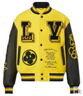 LV Letterman Yellow and Black Leather Jacket Clanton Jacket