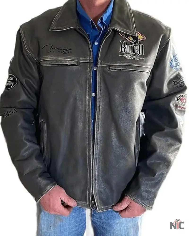 Las Vegas Rodeo Grey Mirage Wrangler Leather Jacket Clanton Jacket